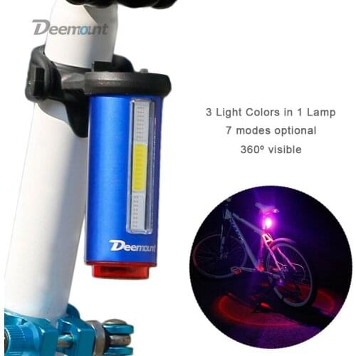 Deemount Hot New Bicycle Tail Light 3 Colors in 1 Lamp LED COB Visual Warning Bike Rear Lantern 100LM 850aAH Rechargeable