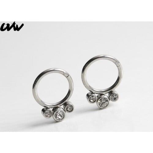 UVW525 1pc Fashion 316L Steel Crystal Segment Tragus Fake Septum Nose Rings Stud Helix Piercing Body Jewelry Women Earrings