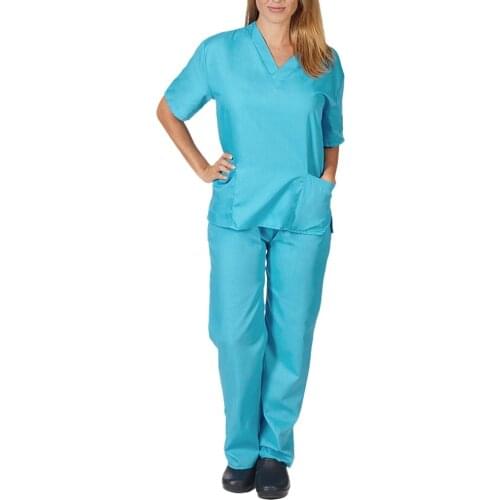 Women Nursing Working Uniform Short Sleeve V-neck Soild Color Tops+pants Nursing Working Uniform Set Suit Nurse Accessories