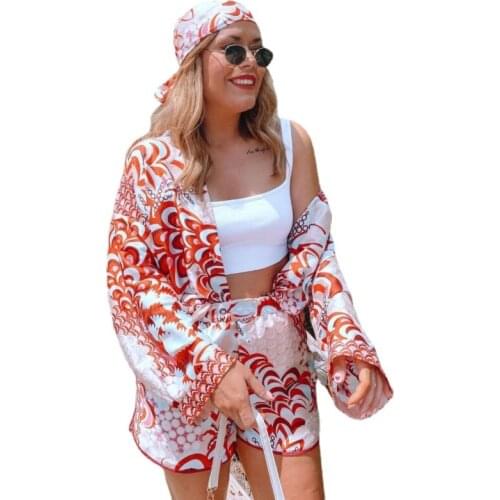 Vintage Totem Floral Print Women Shirt Hot Shorts Casual Sets 2021 Spring Summer Single Breasted Chic Female Clothes Streetwear