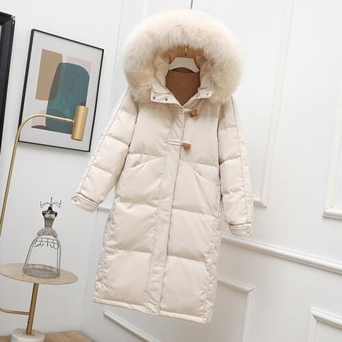 Natural Fox Fur Collar Winter Jacket Women 2021 New 90% White Duck Down Jacket Warm Down Coat Hooded Long Parkas Snow Outwear