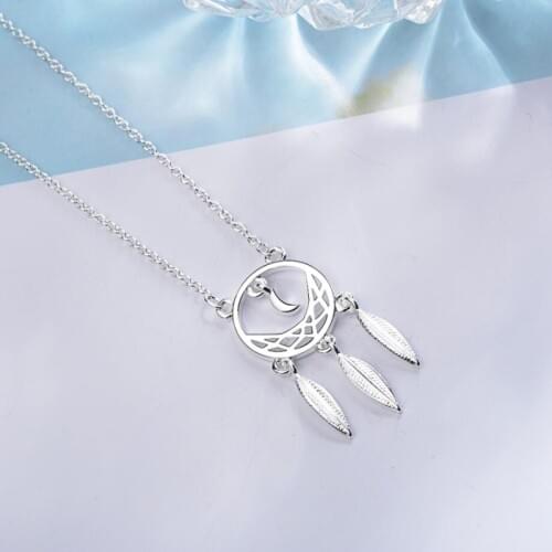 Mori Literary Dream Catcher Simple Fringed Leaves 925 Sterling Silver Clavicle Chain Personality Female Necklace SNE360
