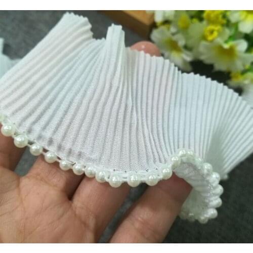 1Yard New Guipure White Beaded Lace Fabric Elastic Lace Trims 5.5cm Beaded Fabric Ribbon Elastic Lace Ribbon Sewing Applique K49