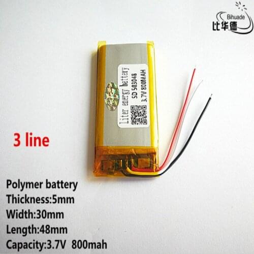 10pcs/lot 3 line Good Qulity 3.7V,800mAH,503048 Polymer lithium ion / Li-ion battery for TOY,POWER BANK,GPS,mp3,mp4