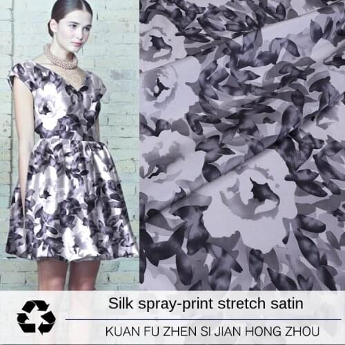 108*50CM thickness 19 m system sketch peony digital inkjet printing summer mulberry silk stretch satin cheongsam fabric