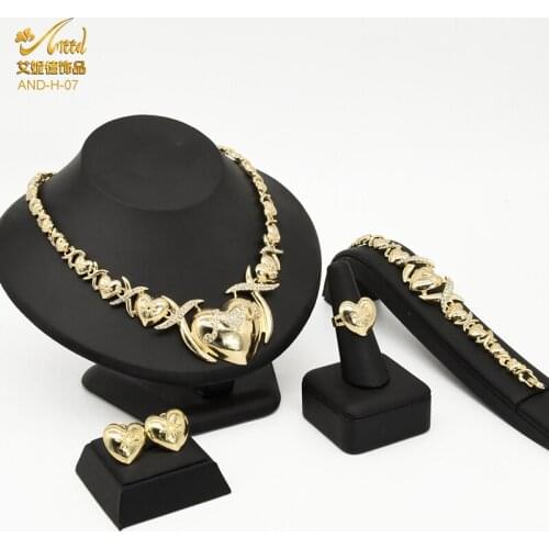 ANIID Xoxo Hugs And Kisses Necklace Gold Set Earring For Women Jewelery Indian Bride Jewelery Copper Fashion Wedding Jewellery