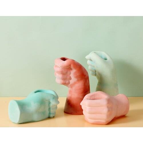 Big Concrete Planter Mold Fist Shape Cement Candle Holder Mould Handmade Clay Decoration Tool