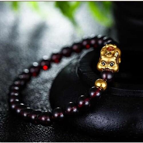 24K Yellow Gold Bracelet 3D 999 Gold Dragon Son Pixiu Bracelet 1g