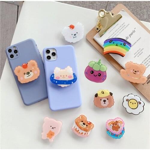 Cute Bear Phone Holder Kawaii Korea Griptok Cartoon Folding Finger Ring Grip For iPhone Samsung Xiaomi Huawei Phone Socket Mount