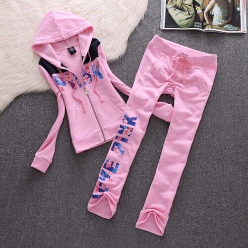 Women 2 Pieces Sets Tracksuit Spring Autumn Cotton Suits Hooded Zipper Sweater and Straight Legs Pants S-XL