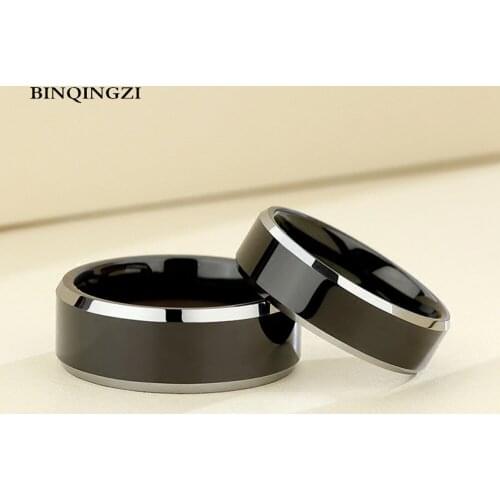 8mm cabochon Black Titanium stainless steel ring wedding engagement party men accessories rings jewelry best selling 2018