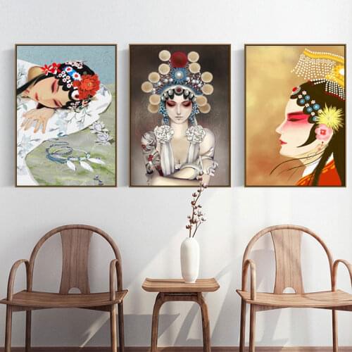 Chinese Style Peking Opera Canvas Art Paintings Poster and Prints Wall Art Cuadros Canvas Picture for Home Decoration No Frame