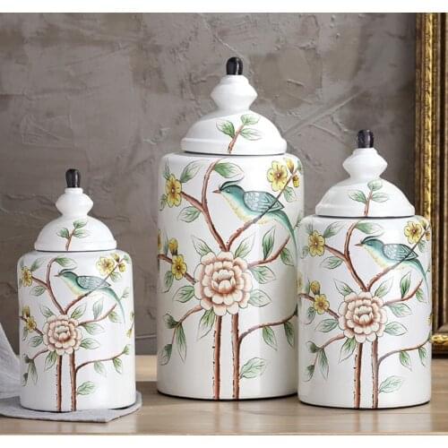 Classical Painted Ceramic Vase Flowers Pattern Vases Antique Candy Jar Multipurpose Porcelain Storage Jars Vintage Home Decor