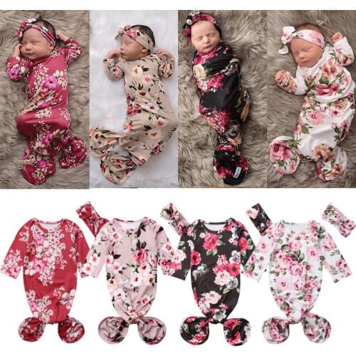 2020 New Fashion Newborn Infant Baby Girls Boys Autumn Winter Sleep Bags+Headband 2PCS Long Sleeve Floral Print Romper 0-6 Month