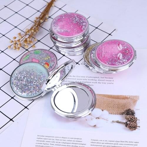Make-Up Mirror Compact Pocket Portable Double Sided Folding Cosmetic Mirror sand
