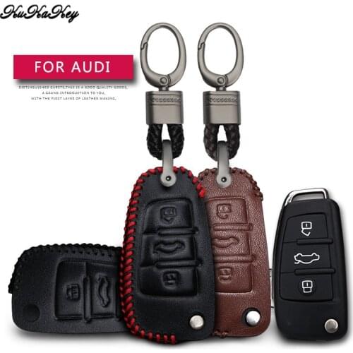 Leather Car Key Case Cover Protection Shell Skin For Audi A3 8P 8V A4 B7 B8 A6 C6 A8 Tt Q7 Q3 Q5 S6 S3 S4 Keyring Keychain