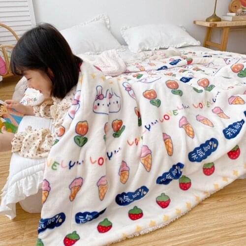 Cute Cartoon Vitality Rabbit Double Quilt Winter Thickened Cashmere Home Office Nap Blanket Coral Cashmere Flannel Blanket