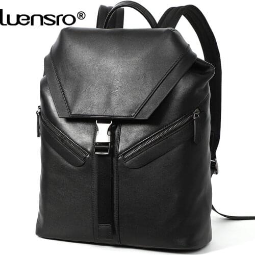 Luensro Backpack Men Genuine Leather Backpacks Teenager Boys School Bag For 15.6 Inch Laptop Backpack Anti-theft Travel Bag Male