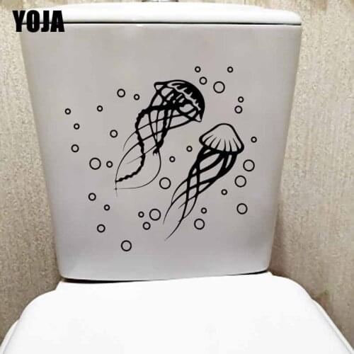 YOJA 23.7X20.8CM Toilet Seat Decal Jellyfish Fish Medusozoa Sea Ocean Bubbles Home Decor Wall Sticker T5-0425