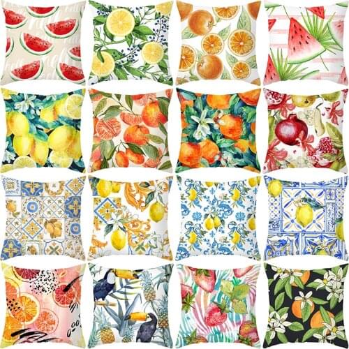 Summer Fruit Cushion Cover 45X45 Lemon Orange Strawberry Watermelon Decorative Pillowcase Polyester Sofa Cushions Home Decor