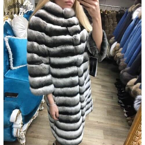 2021 New Women Skin Real Chinchilla Rex Rabbit Fur Coat From Natural Full Length Down Jacket Rabbit Genuine Winter Outer Garment