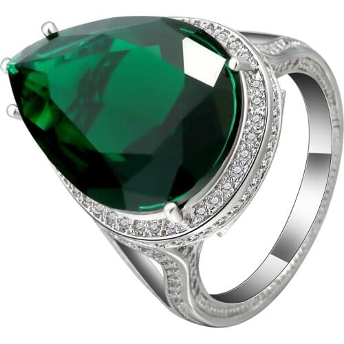 New arrival luxury silver color ring with green AAA cz stone high polished wedding ring for women party gift