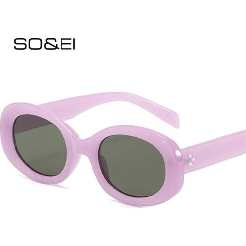 SO&EI Fashion Oval Sunglasses Women Jelly Color Retro Nail Eyewear Brand Designer Men Purple Tea Sun Glasses Shades UV400