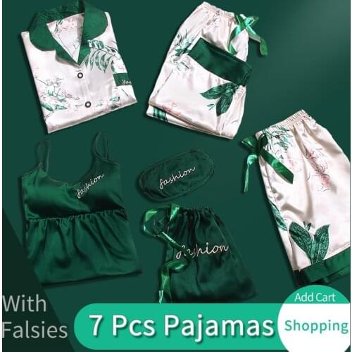 7 Pcs/Set Girls Pajamas Sets 2019 Pyjama for Women Sleep Clothes Nightwear Ladies Negligee Sleepwear Suit Sweet Home Pajama Sets