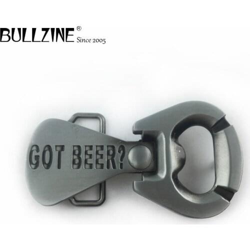 Bullzine heavy bottle opener cowboy jeans gift belt buckle with pewter finish FP-02033-1 suitable for 4cm width snap on belt