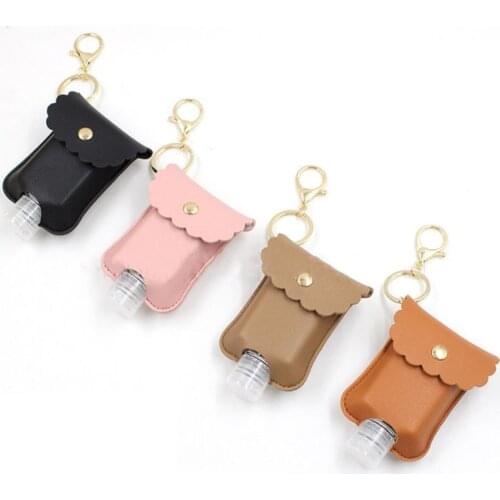 Empty Bottle PU Leather Hand Sanitizer Keychain Holder Refillable with Flip Cap