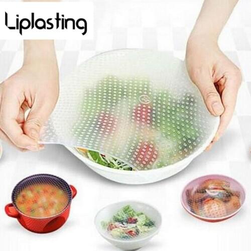 4pcs/Set food grade Keeping Food Fresh Wrap Reusable high stretch Silicone Food Wraps Seal Vacuum Cover Stretch Lid GHMY