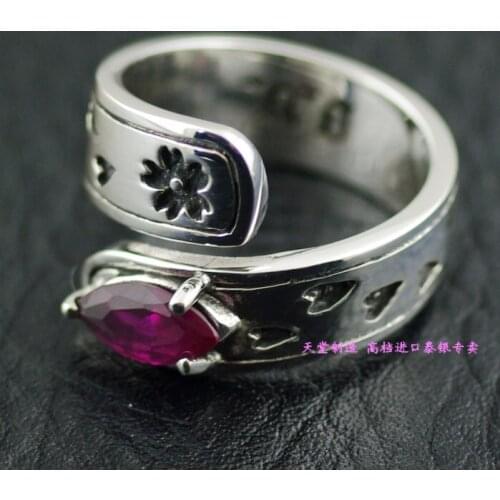 Girls vibrations oriental red corundum pure silver pinky ring open ring