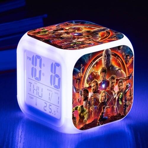 Endgame Hero Alarm Clock Creative Gift Alarm Clock Kids Alarm Clock Cute Digital Alarm Clock Plastic LED Square Single Face