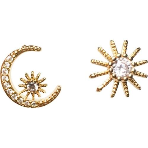 Charm S925 Stud Earrings Fashion 2020 New Temperament Earrings Sun Moon Star Asymmetrical Small Ear Studs Women Crystal Flower