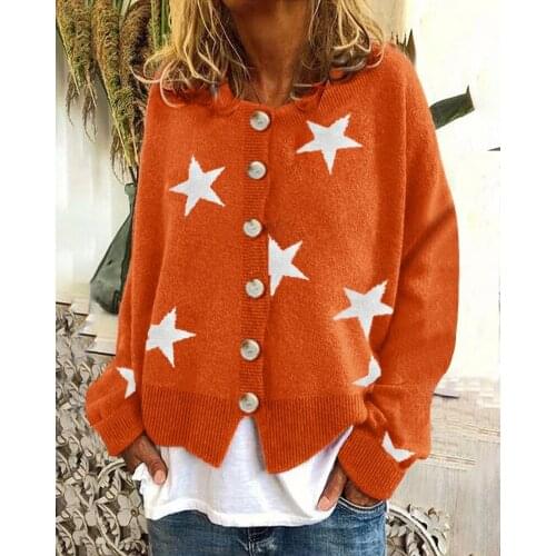 Women Cardigan Single Breasted Print Long Sleeve Sweaters Star Pattern Loose Cardigan sweater England style Knitted cardigan