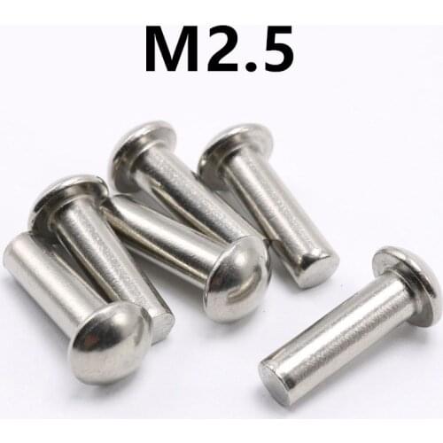 200PCS M2.5x4/5/6/8/10/12/14/16/18/20/25mm GB867 304 Stainless Steel Button Round Head Solid Rivet Self Plugging