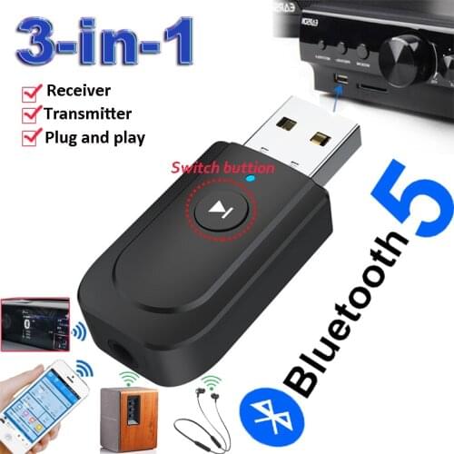 3 in1 USB Bluetooth 5.0 Audio Transmitter Receiver Adapter for CellPhone TV PC Car AUX Wireless Stereo Music Spreader
