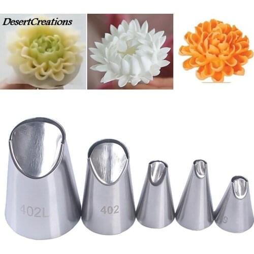 5pcs/set Of Chrysanthemum Nozzle Icing Piping Pastry Nozzles Kitchen Gadget Baking Accessories Making Cake Decoration Tools