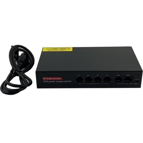 6 Port PoE Net Switch 4CH PoE Injector Power Over Ethernet 10/100Mbps IEEE802.3af/at 1,2+/3,6- DC52V 100W Metal Shell