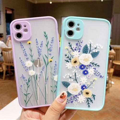 Vintage Flower Shockproof Bumper Phone Case for iPhone 12 11Pro Max X XR XS Max 7 8 Plus SE2020 Matte Transparent Tpu Back Cover