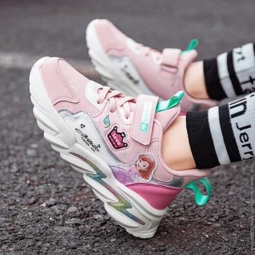 Disney Girls Sofia Princess Sneaker Autumn Students Casual Shoes Girls Sports Shoes Childrens Kids Soft-Soled Non-Slip Shoes