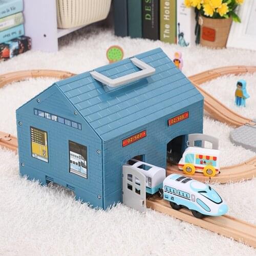 Children small train track scene accessories house compatible wooden small train track toy train track multi-purpose storage box