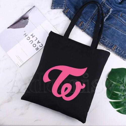 Twice Custom Tote Bag Shopping Print Original Design Black Unisex Travel Canvas Bags Eco Foldable Shopper Bag