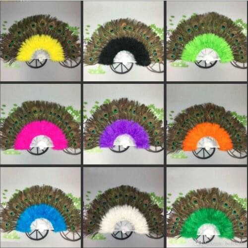 Elegant colorful Folding Peacock Feather Fan Halloween Party Stage Performances Craft Fans Carnival Centerpiece Supplies