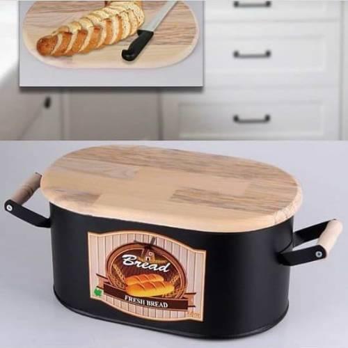 Black Metal Wood Cutting Tahtalı Breadbox Bread Box 12x32x16cm