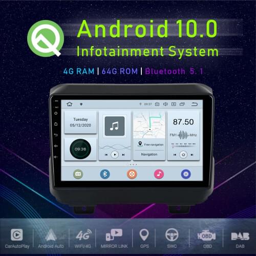 JSTMAX 9" Android 10.0 Car media radio player For Jeep Wrangler 2018 2019 Bluetooth 4G+64G GPS Navi HDMI DSP PLAYER