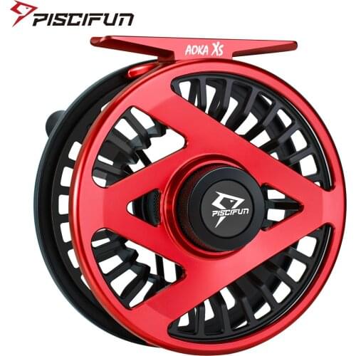 Piscifun AOKA XS Fly Fishing Reel Alumimum Alloy Body Sealed Double Click Carbon Fiber Drag System CNC Machined (Red)