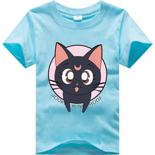 Summer T-Shirt Boys Cartoon Cat Tops Tees Kids T Shirt Children Clothes o-neck Short Sleeve 100% Cotton White Red Black