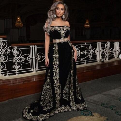 Moroccan Caftan Dresses Evening Wear Embroidery Lace Appliques Formal Occasion Party Dress Velvet Prom Vestidos Gown
