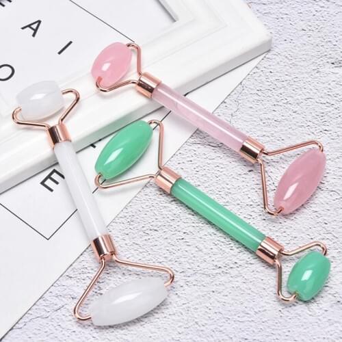 Massager For Face Lift Up Jade Stone Roller Rose Quartz Natural Crystal Stone Slimming Thin Chin Facial Skin Care Tool